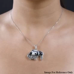 Artisan Crafted White Buffalo Bull Pendant In Sterling Silver 18.30 Ctw -Jewelry store 7639722 2