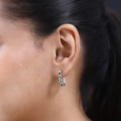 Premium Natural Calabar Green Tourmaline And Moissanite Hoop Earrings In Platinum Over Sterling Silver 1.50 Ctw -Jewelry store 7639723 2