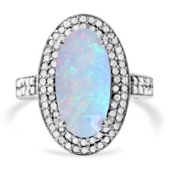 AAA Ethiopian Welo Opal And Moissanite Double Halo Ring In Platinum Over Sterling Silver 3.75 Ctw