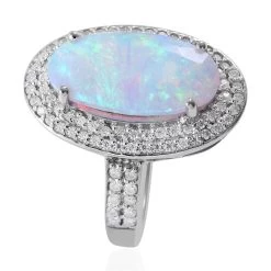 AAA Ethiopian Welo Opal And Moissanite Double Halo Ring In Platinum Over Sterling Silver 3.75 Ctw -Jewelry store 7639935 2