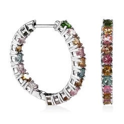 Multi-Tourmaline Inside Out Hoop Earrings In Platinum Over Sterling Silver 4.25 Ctw