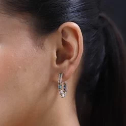 Multi-Tourmaline Inside Out Hoop Earrings In Platinum Over Sterling Silver 4.25 Ctw -Jewelry store 7640156 2