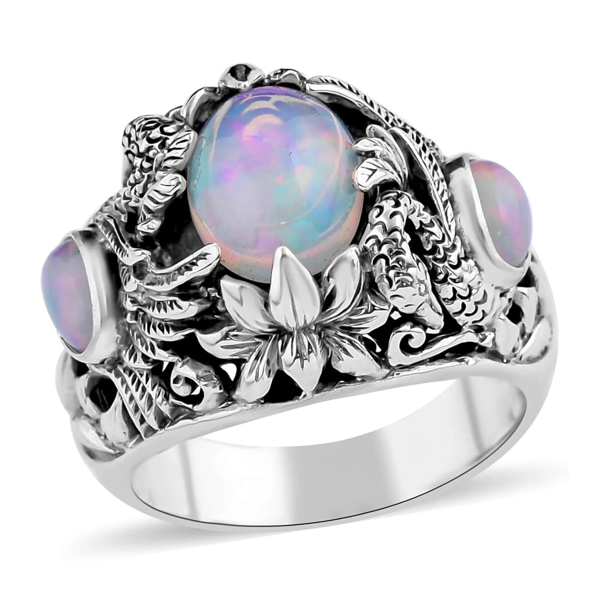 Bali Legacy Ethiopian Welo Opal Swan Ring In Sterling Silver 2.00 Ctw 3 Bali Legacy Ethiopian Welo Opal Swan Ring In Sterling Silver 2.00 Ctw