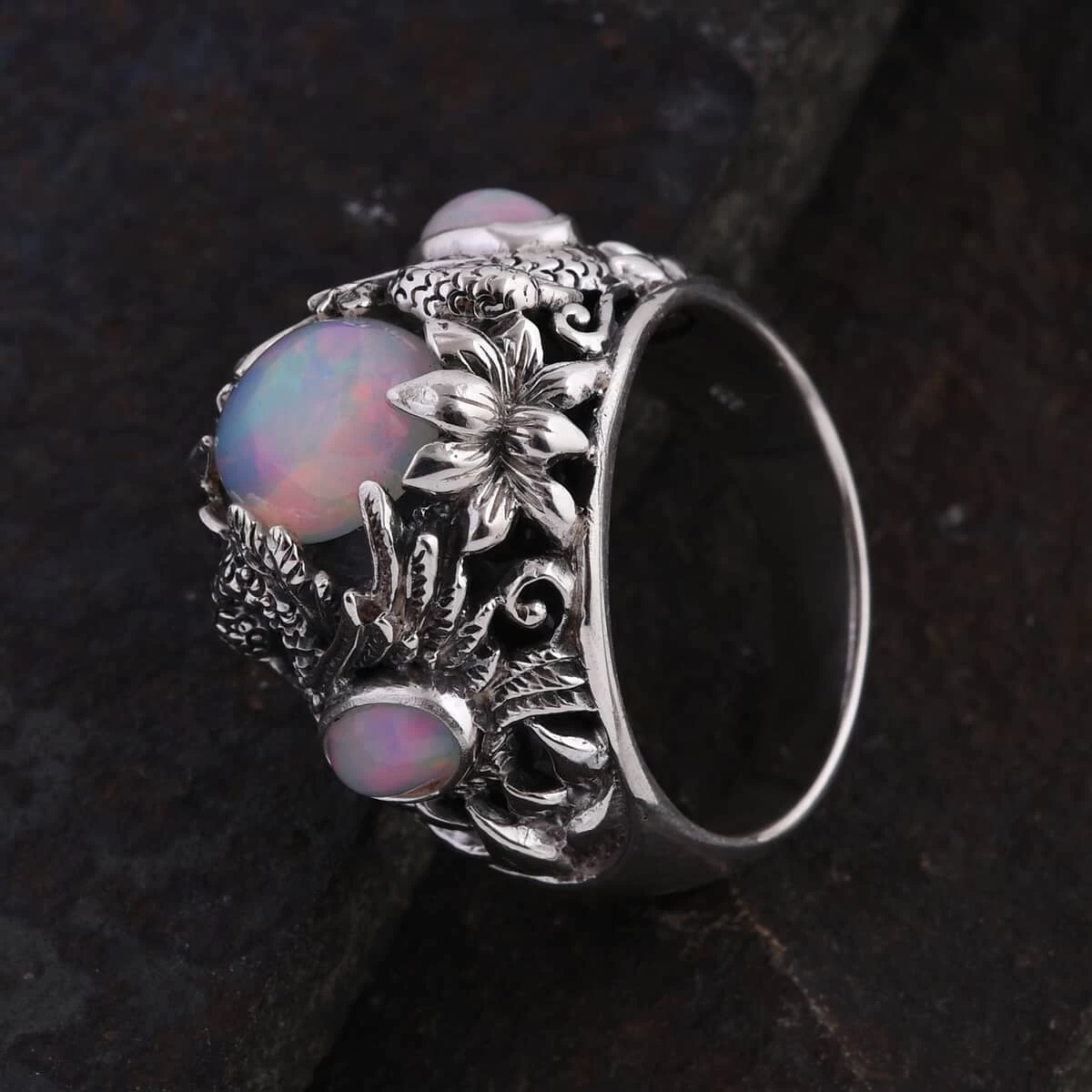 Bali Legacy Ethiopian Welo Opal Swan Ring In Sterling Silver 2.00 Ctw 4 Bali Legacy Ethiopian Welo Opal Swan Ring In Sterling Silver 2.00 Ctw - Image 2
