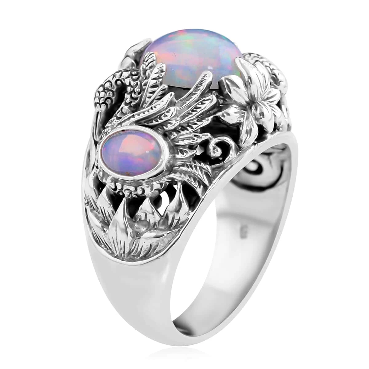 Bali Legacy Ethiopian Welo Opal Swan Ring In Sterling Silver 2.00 Ctw 6 Bali Legacy Ethiopian Welo Opal Swan Ring In Sterling Silver 2.00 Ctw - Image 4