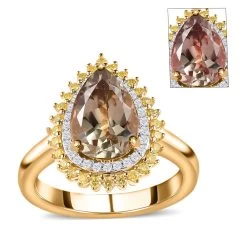 Luxoro 10K Yellow Gold AAA Turkizite, Yellow Diamond And Diamond G-H I3 Ring 2.35 Ctw