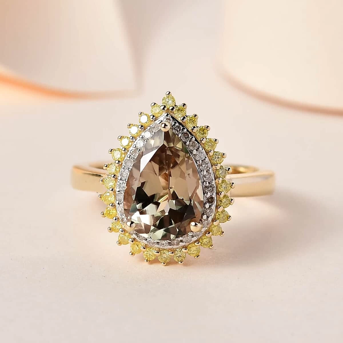 Luxoro 10K Yellow Gold AAA Turkizite, Yellow Diamond And Diamond G-H I3 Ring 2.35 Ctw 4 Luxoro 10K Yellow Gold AAA Turkizite, Yellow Diamond And Diamond G-H I3 Ring 2.35 Ctw - Image 2