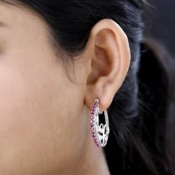 Premium Montepuez Ruby And White Zircon Hoop Earrings In Platinum Over Sterling Silver 3.40 Ctw 9 Premium Montepuez Ruby And White Zircon Hoop Earrings In Platinum Over Sterling Silver 3.40 Ctw -Jewelry store 7642938 2