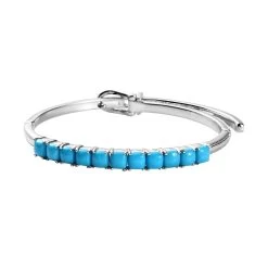 Sleeping Beauty Turquoise Bangle Bracelet In Platinum Over Sterling Silver (7.25 In) 6.50 Ctw