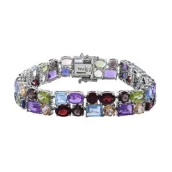 Multi Gremstone Bracelet In Platinum Over Sterling Silver (6.50 In) 29.40 Ctw
