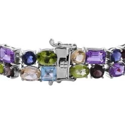 Multi Gremstone Bracelet In Platinum Over Sterling Silver (6.50 In) 29.40 Ctw -Jewelry store 7643186 2