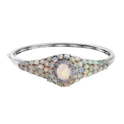 TLV Premium Ethiopian Welo Opal, Tanzanite Bangle Bracelet In Platinum Over Sterling Silver (7.25 In) 9.00 Ctw