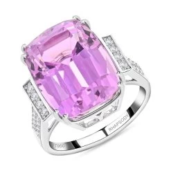 Certified And Appraised Rhapsody 950 Platinum AAAA Patroke Kunzite, Diamond (E-F, VS) (0.30 Cts) Ring (7.35 G) 14.15 Ctw