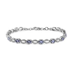 Tanzanite And White Zircon Bracelet In Platinum Over Sterling Silver (8.00 In) 3.90 Ctw