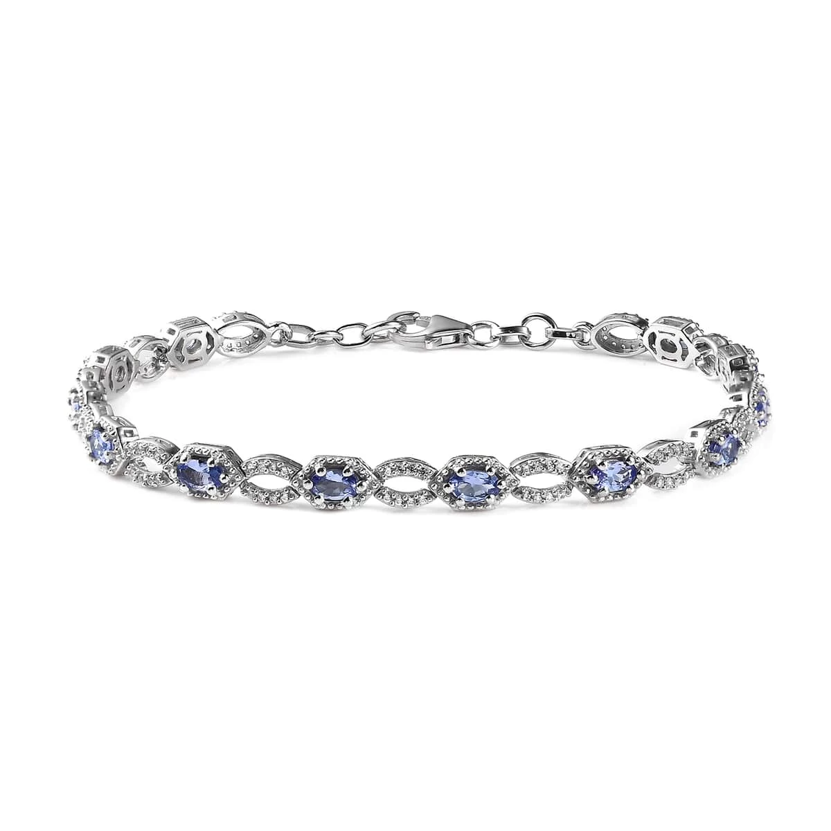 Tanzanite And White Zircon Bracelet In Platinum Over Sterling Silver (8.00 In) 3.90 Ctw 3 Tanzanite And White Zircon Bracelet In Platinum Over Sterling Silver (8.00 In) 3.90 Ctw