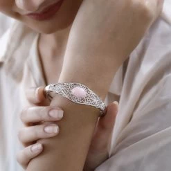 Karis Peruvian Pink Opal Cuff Bracelet In Platinum Bond (6.50 In) 4.75 Ctw (Del. In 3-5 Days) -Jewelry store 7647407 2
