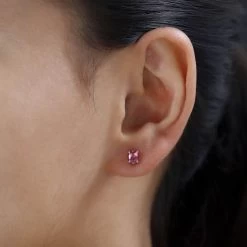 Premium Natural Calabar Pink Tourmaline Solitaire Stud Earrings In Vermeil Rose Gold Over Sterling Silver 0.90 Ctw -Jewelry store 7647915 2