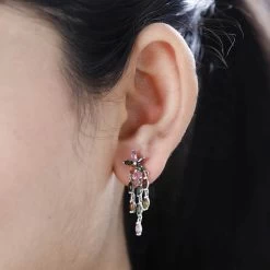 Multi-Tourmaline Floral Dangle Earrings In Platinum Over Sterling Silver 2.35 Ctw -Jewelry store 7648576 2