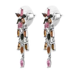 Multi-Tourmaline Floral Dangle Earrings In Platinum Over Sterling Silver 2.35 Ctw -Jewelry store 7648576 3