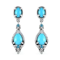 Sleeping Beauty Turquoise And Multi Gemstone Dangle Earrings In Platinum Over Sterling Silver 2.50 Ctw