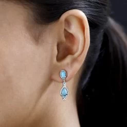 Sleeping Beauty Turquoise And Multi Gemstone Dangle Earrings In Platinum Over Sterling Silver 2.50 Ctw -Jewelry store 7648648 2