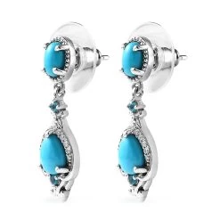 Sleeping Beauty Turquoise And Multi Gemstone Dangle Earrings In Platinum Over Sterling Silver 2.50 Ctw -Jewelry store 7648648 3