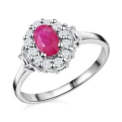 Premium Montepuez Ruby, White Zircon Halo Ring In Platinum Over Sterling Silver 1.20 Ctw