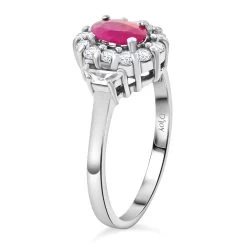Premium Montepuez Ruby, White Zircon Halo Ring In Platinum Over Sterling Silver 1.20 Ctw -Jewelry store 7650560 3
