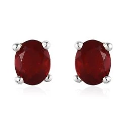 Mexican Cherry Fire Opal Solitaire Stud Earrings In Platinum Over Sterling Silver 0.90 Ctw