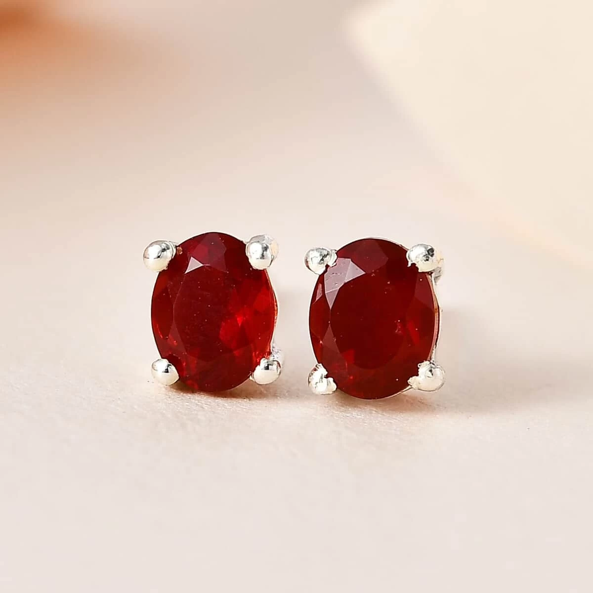 Mexican Cherry Fire Opal Solitaire Stud Earrings In Platinum Over Sterling Silver 0.90 Ctw 4 Mexican Cherry Fire Opal Solitaire Stud Earrings In Platinum Over Sterling Silver 0.90 Ctw - Image 2