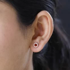 Mexican Cherry Fire Opal And White Zircon Halo Stud Earrings In Platinum Over Sterling Silver 0.70 Ctw -Jewelry store 7650725 2