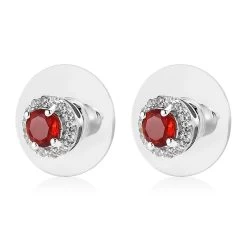 Mexican Cherry Fire Opal And White Zircon Halo Stud Earrings In Platinum Over Sterling Silver 0.70 Ctw -Jewelry store 7650725 3