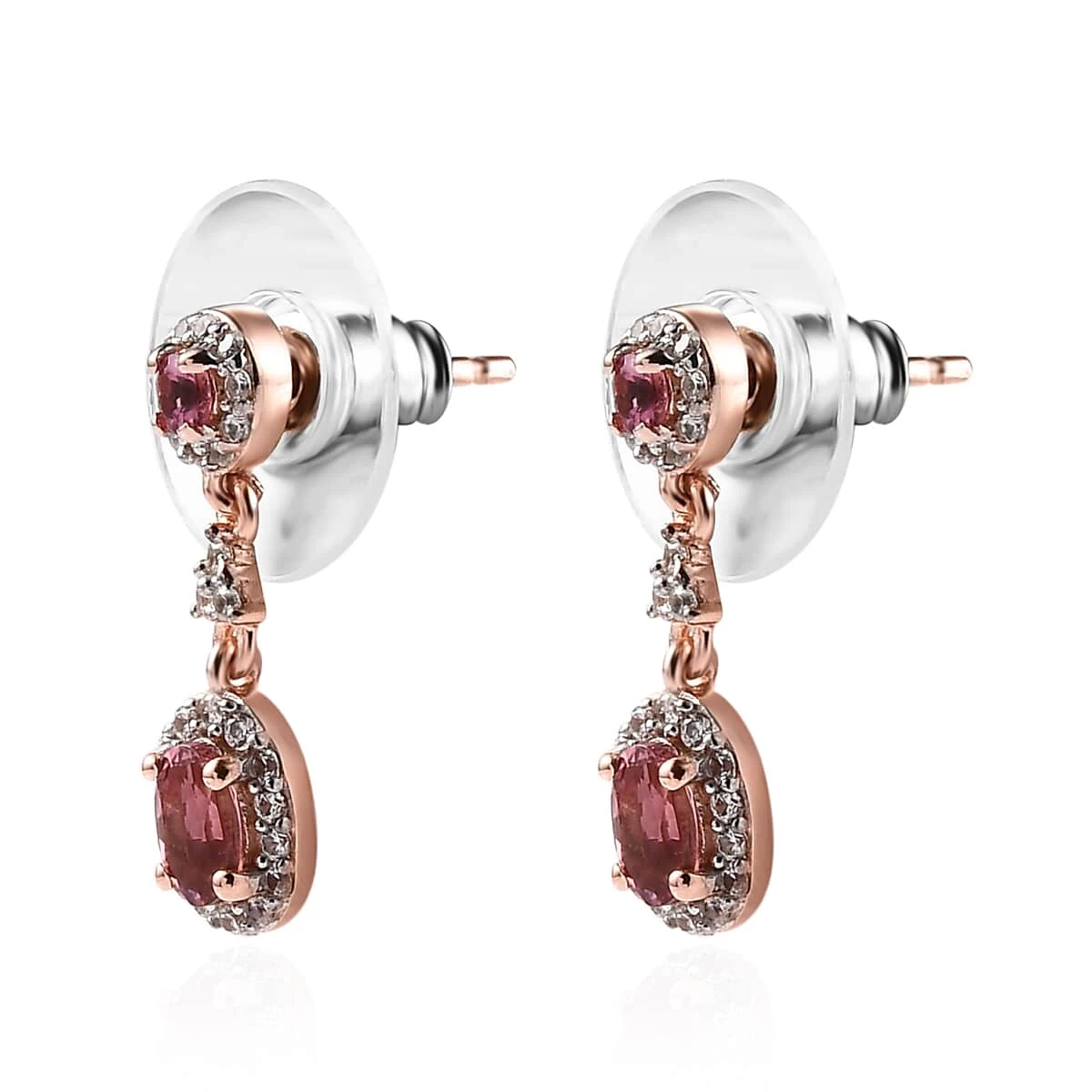 Premium Natural Calabar Pink Tourmaline And White Zircon Dangle Earrings In Vermeil Rose Gold Over Sterling Silver 1.10 Ctw 6 Premium Natural Calabar Pink Tourmaline And White Zircon Dangle Earrings In Vermeil Rose Gold Over Sterling Silver 1.10 Ctw - Image 4