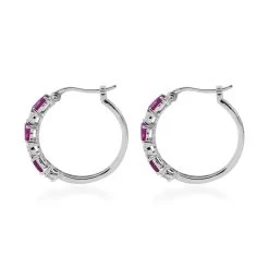 Premium Montepuez Ruby And Moissanite Hoop Earrings In Platinum Over Sterling Silver 2.10 Ctw -Jewelry store 7652404 2