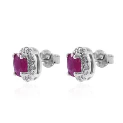 Premium Montepuez Ruby And White Zircon Halo Stud Earrings In Sterling Silver 1.15 Ctw 8 Premium Montepuez Ruby And White Zircon Halo Stud Earrings In Sterling Silver 1.15 Ctw -Jewelry store 7652522 2