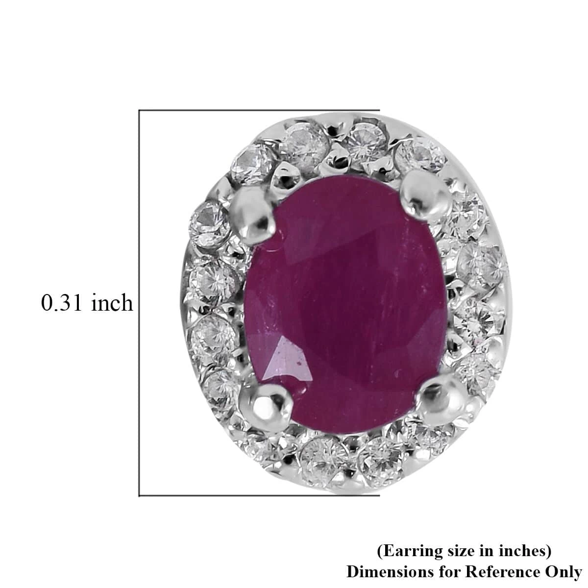 Premium Montepuez Ruby And White Zircon Halo Stud Earrings In Sterling Silver 1.15 Ctw 6 Premium Montepuez Ruby And White Zircon Halo Stud Earrings In Sterling Silver 1.15 Ctw - Image 4