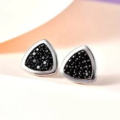 Doorbuster Thai Black Spinel Stud Earrings In Platinum Over Sterling Silver 0.75 Ctw -Jewelry store 7652980 1