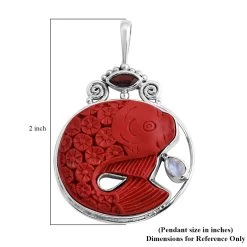 Sajen Silver Simulated Cinnabar And Multi Gemstone Carved Fish Pendant In Sterling Silver 23.40 Ctw -Jewelry store 7656982 5