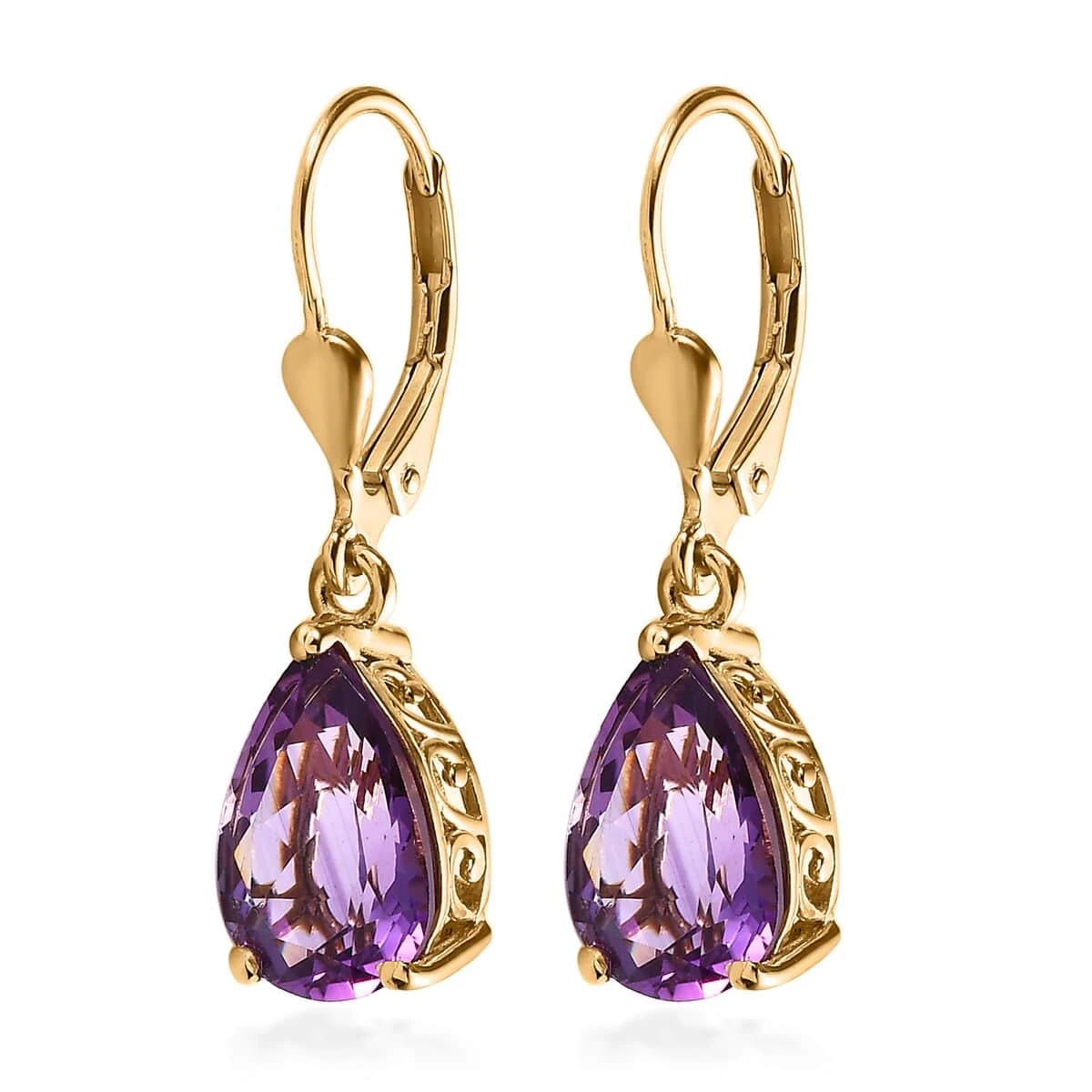 Premium Mashamba Amethyst Lever Back Earrings In Vermeil Yellow Gold Over Sterling Silver 5.35 Ctw 6 Premium Mashamba Amethyst Lever Back Earrings In Vermeil Yellow Gold Over Sterling Silver 5.35 Ctw - Image 4