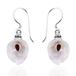 Sajen Silver Mother Of Pearl Carved Flower And Mozambique Garnet Earrings In Sterling Silver 0.50 Ctw