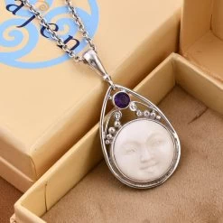 Sajen Silver Carved Bone And Abalone Shell And Multi Gemstone Reversible Pendant In Sterling Silver 0.85 Ctw -Jewelry store 7657383 1