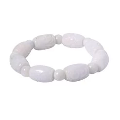 White Jade Carved Beaded Stretch Bracelet 326.00 Ctw