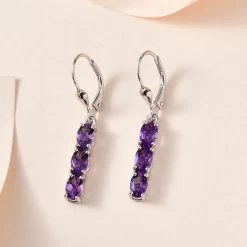Premium Mashamba Amethyst Lever Back Earrings In Platinum Over Sterling Silver 2.50 Ctw -Jewelry store 7658266 1