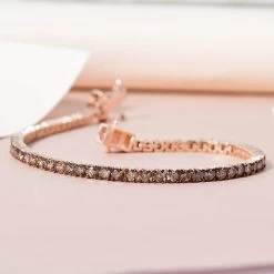 Natural Champagne Diamond Tennis Bracelet In Vermeil Rose Gold Over Sterling Silver (8.00 In) 5.00 Ctw -Jewelry store 7785898 3
