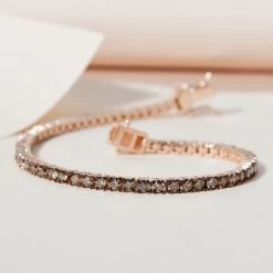 Natural Champagne Diamond Tennis Bracelet In Vermeil Rose Gold Over Sterling Silver (8.00 In) 5.00 Ctw -Jewelry store 7785898 4