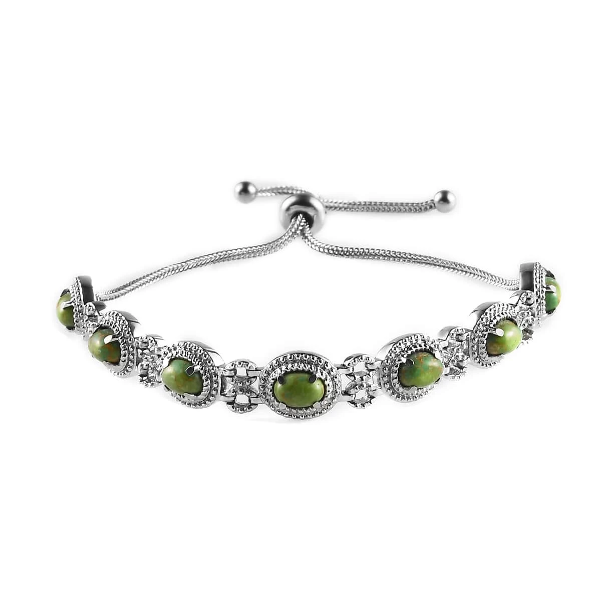 Mojave Green Turquoise Beaded Bolo Bracelet In Stainless Steel 5.40 Ctw 3 Mojave Green Turquoise Beaded Bolo Bracelet In Stainless Steel 5.40 Ctw