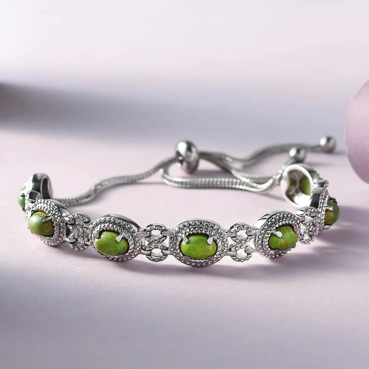 Mojave Green Turquoise Beaded Bolo Bracelet In Stainless Steel 5.40 Ctw 4 Mojave Green Turquoise Beaded Bolo Bracelet In Stainless Steel 5.40 Ctw - Image 2