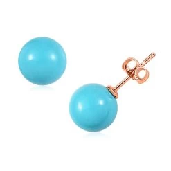 Luxoro 10K Rose Gold Sleeping Beauty Turquoise Solitaire Stud Earrings 7.10 Ctw