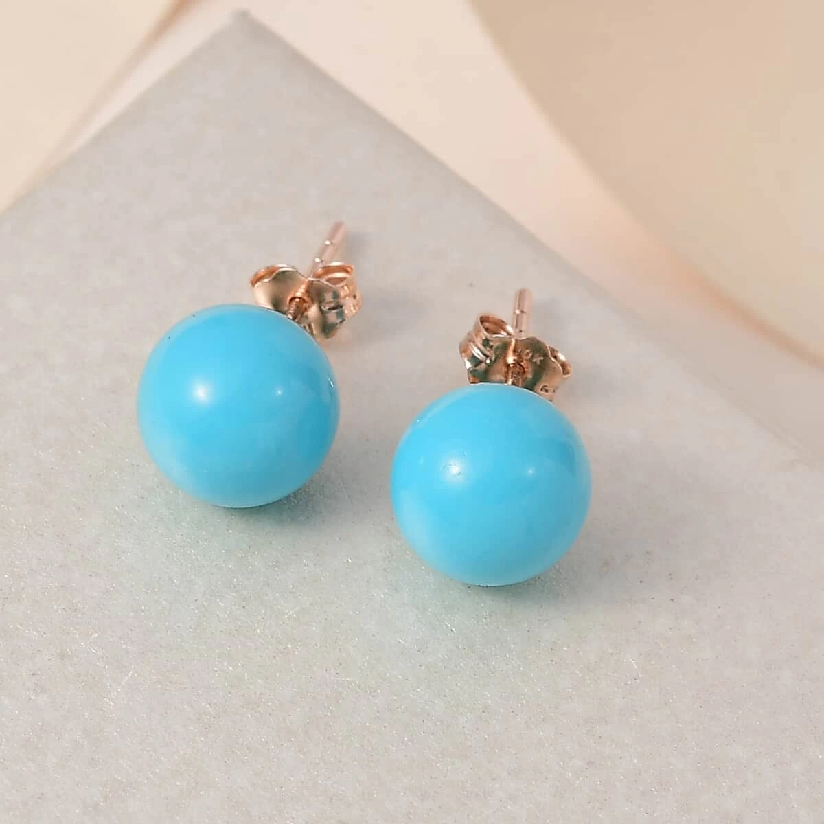 Luxoro 10K Rose Gold Sleeping Beauty Turquoise Solitaire Stud Earrings 7.10 Ctw 4 Luxoro 10K Rose Gold Sleeping Beauty Turquoise Solitaire Stud Earrings 7.10 Ctw - Image 2