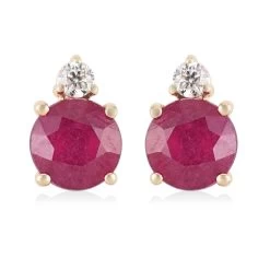 Certified & Appraised Luxoro 10K Yellow Gold AAA Niassa Ruby (FF) And G-H I2 Diamond Stud Earrings 2.60 Ctw